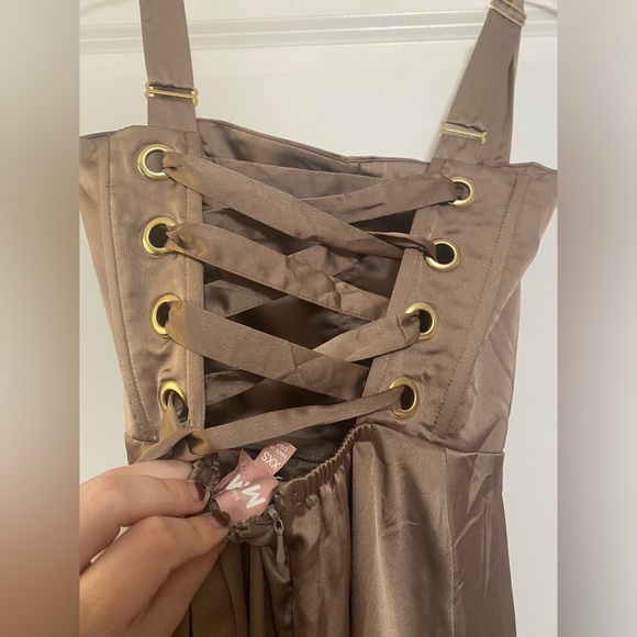 Mumu Clarissa Corset Dress in Dune Satin - Picture 5 of 6